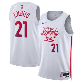 Maillot NBA Philadelphia 76ers Joel Embiid 21 Nike 2022-23 City Edition Blanc Swingman - Homme